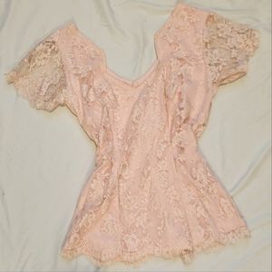 Vintage Pink Lace Short Sleeve Top